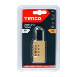 Timco Combination Padlock Brass 28mm